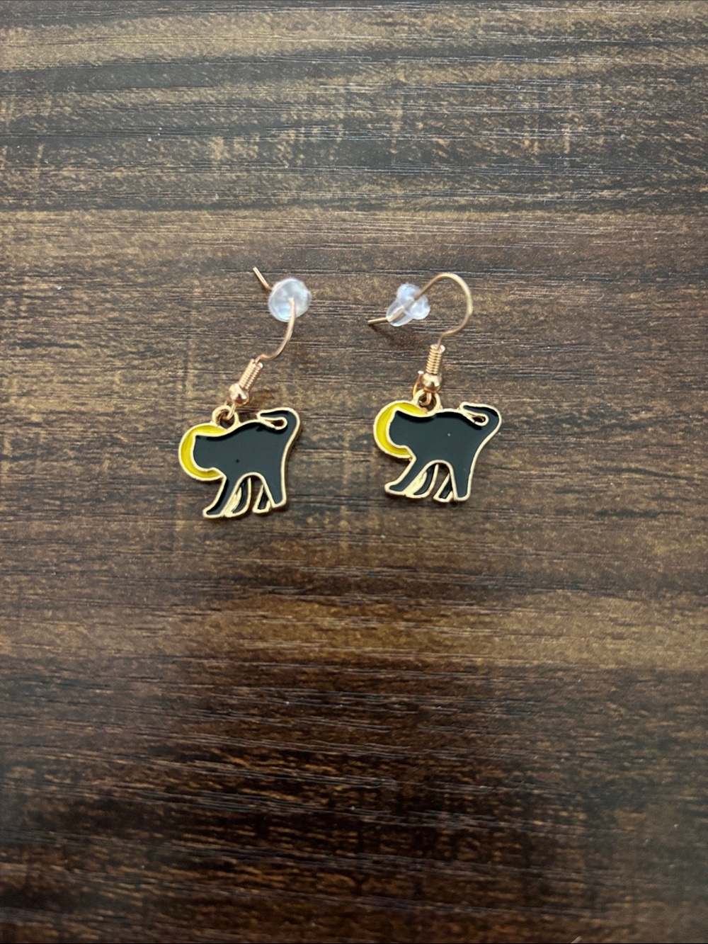Kids Black & Yellow Elephant Drop Earrings